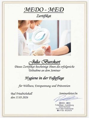Zertifikat Hygiene Fußpflege