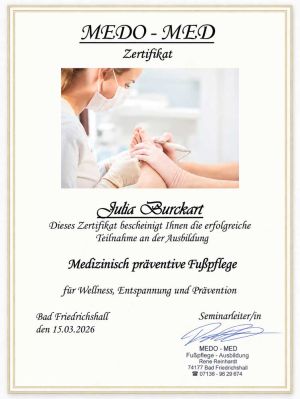 Zertifikat Medizinische präventive Fußpflege