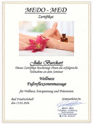 Zertifikat Wellness Fußreflexzonenmassage